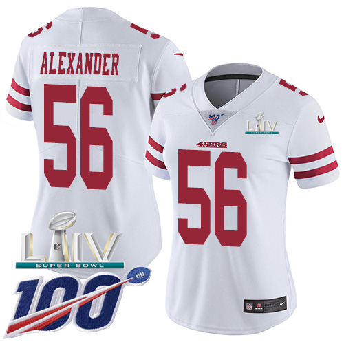 San Francisco 49ers Nike #56 Kwon Alexander White Super Bowl LIV 2020 Women Stitched NFL 100th Season Vapor Limited Jersey->women nfl jersey->Women Jersey